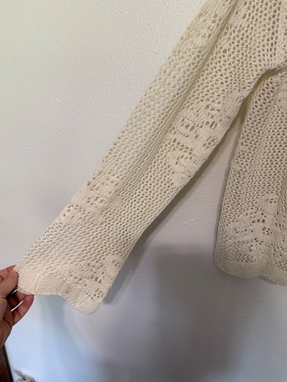 Cardigan Beige Crochet with Tie Front Bell Sleeves Womans XL - Picture 3 of 5